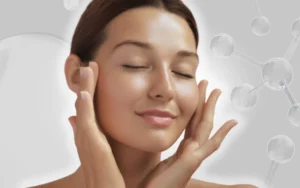 Smiling woman with clear skin after acne treatments.